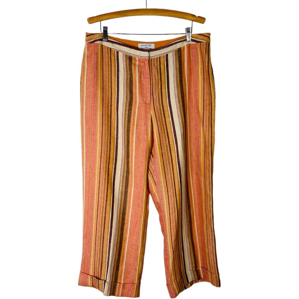 Vintage orange cream peach striped linen coastal cropped high waisted pants 16W